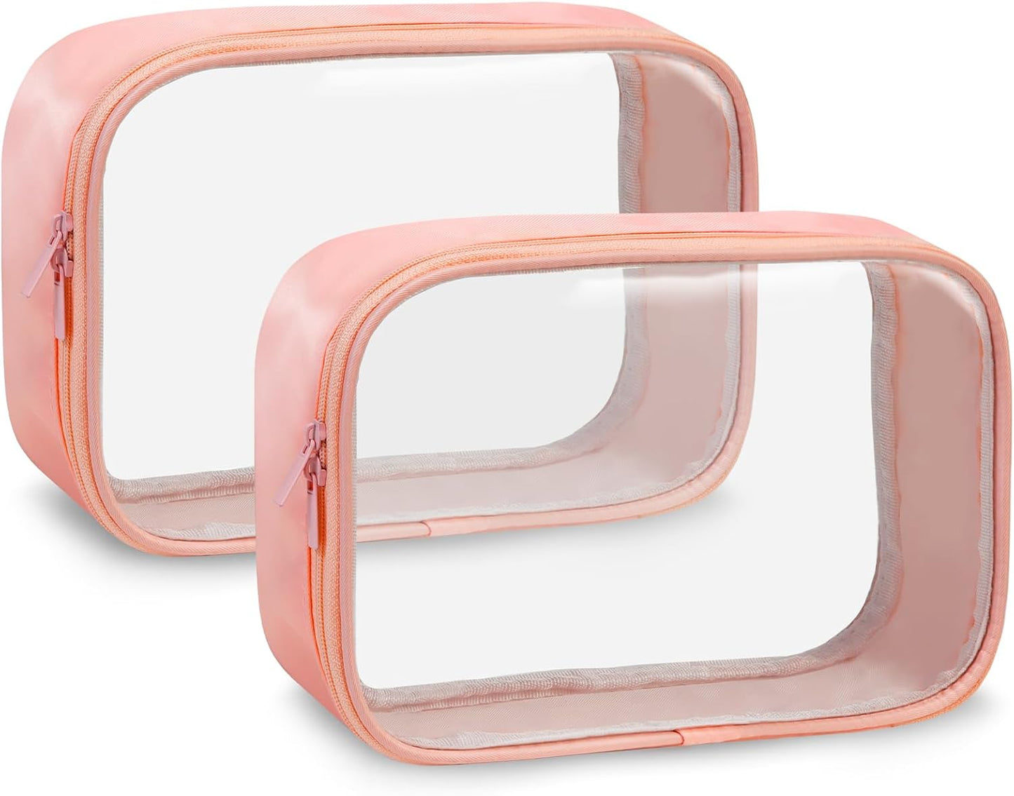 Moyad TSA Approved Clear Toiletry Bag, 2 Pack Quart Size 3-1-1 Liquids Pouch for Travel, Transparent Makeup & Cosmetic Organizer for Women Men, Peach Pink