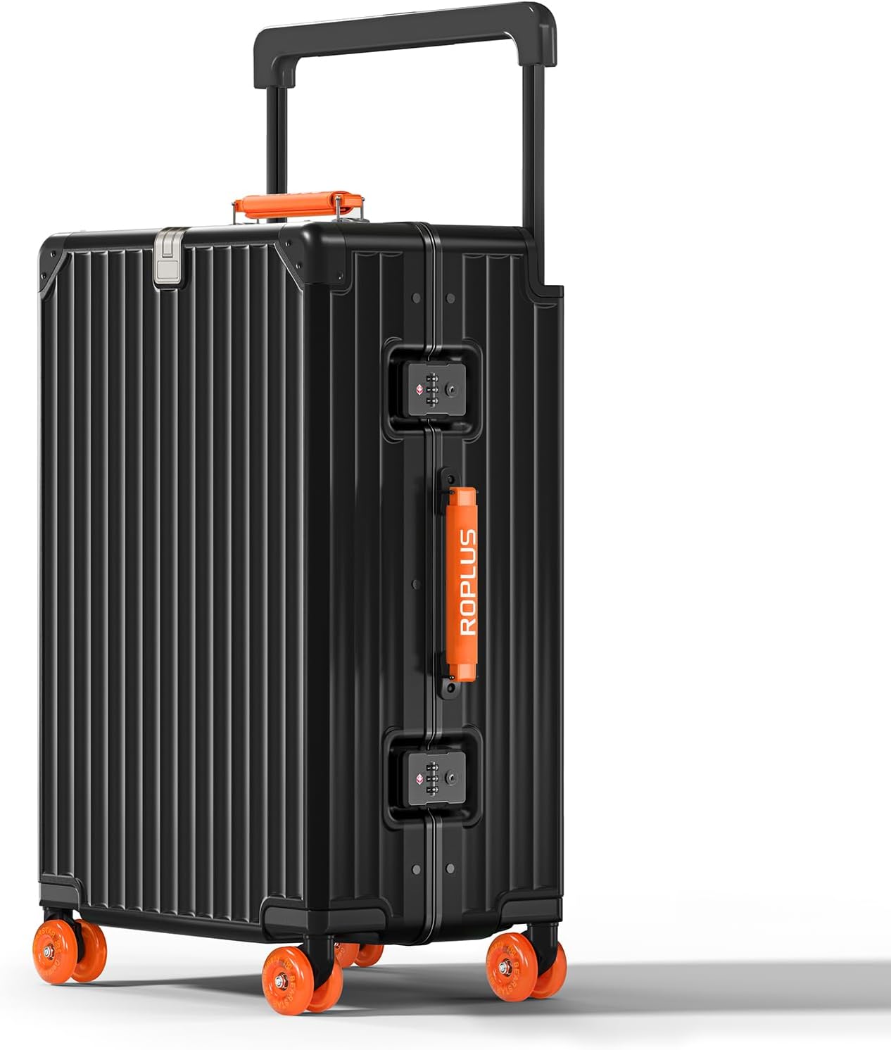 Aluminium Frame Checked-Luggage with Smooth Jelly Wheels, Hardside Zipperless Rolling Suitcase with TSA Lock (BlackOrange, 24-Inch)