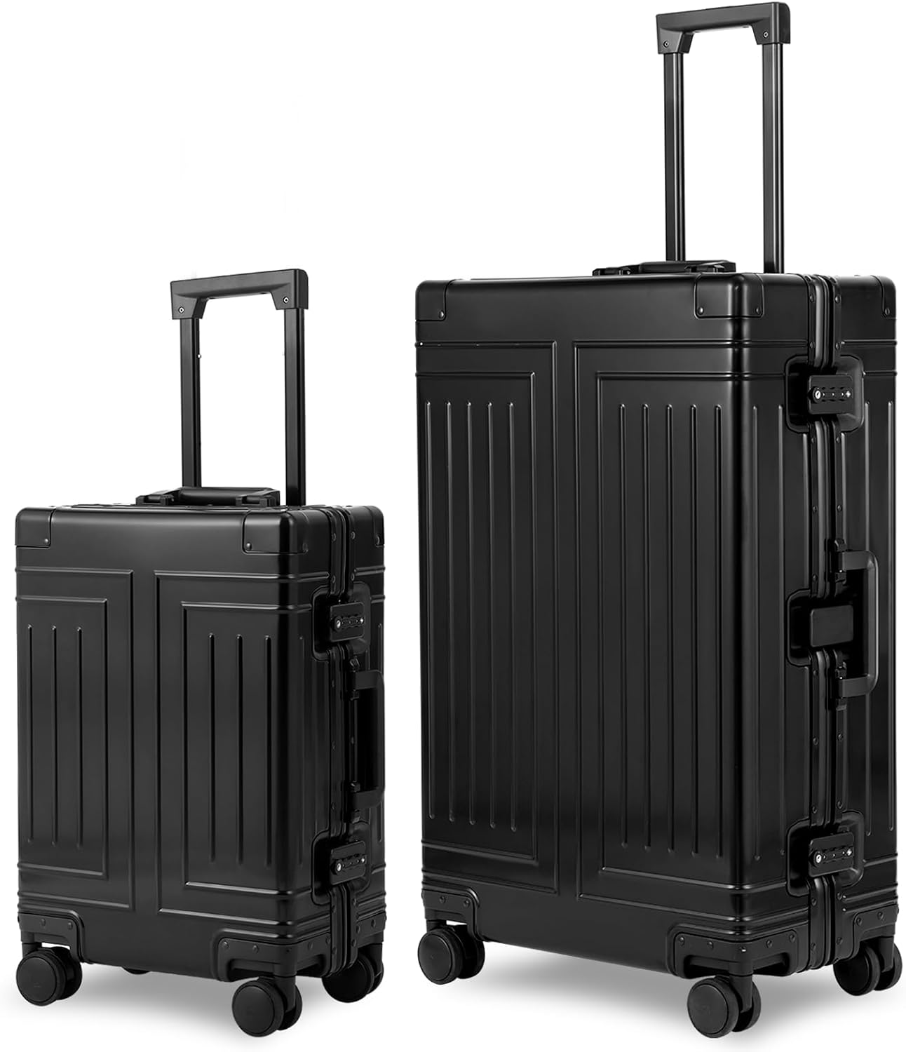 All Aluminum Magnesium 20/28 Luggage set ，Cut from Whole Aluminum Sheet，22x14x9 Airline Approved ，（3rd Generation，Premium Magnesium Metal zipperless suitcase ） (black, 20+28inch)