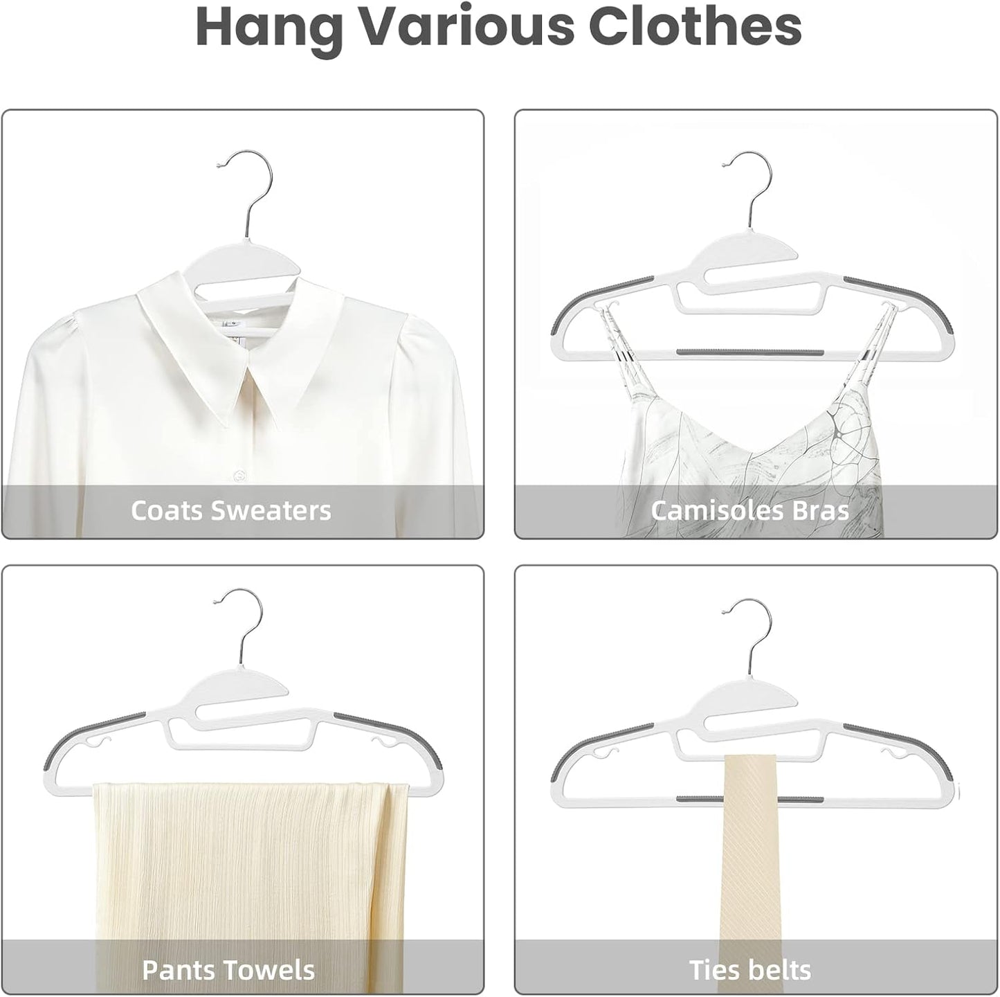BAGAIL Plastic Hangers 50 Pack with Non-Slip Design,0.2 Inches Thick, 360°Swivel Hook Space Saving Organizer for Bedroom Closet,Shirts,Pants(White- S Shaped)