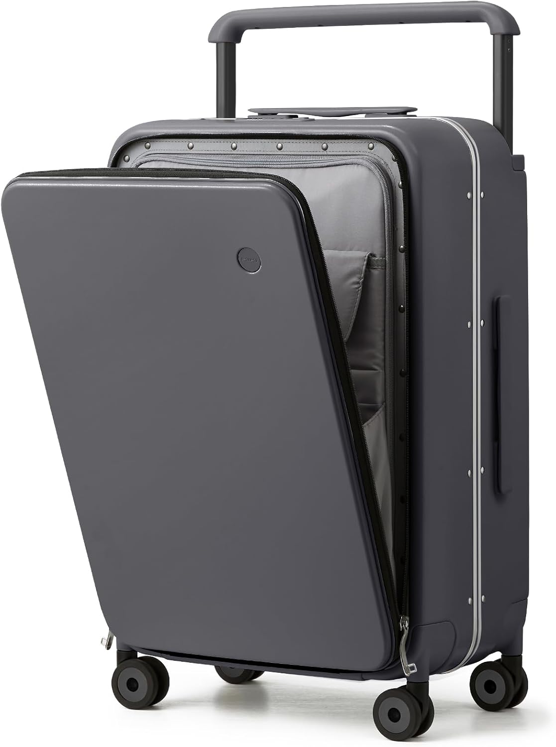 mixi Checked Luggage Wide Handle Luxury Design Rolling Travel Suitcase PC Hardside with Aluminum Frame Hollow Spinner Wheels, with Cover, 24 inch, Rock Grey