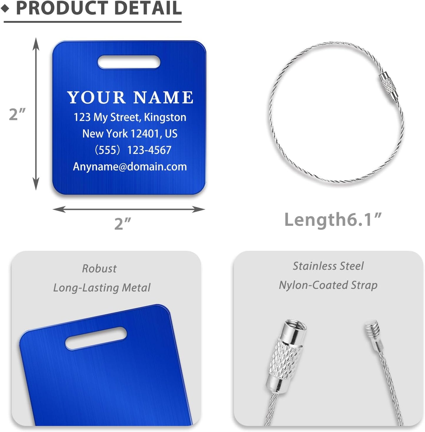 Personalized Luggage Tags for Suitcases (2/4/6/8 Pack) - Custom Engraved Metal Travel Tag, Customizable Pattern/Name/Text for Bags Backpacks Suitcases