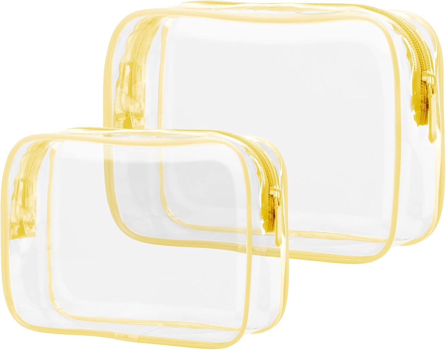 PACKISM Clear Makeup Bag - 2 Packs TSA Approved Toiletry Bag for Women Quart Size Travel Bag TSA Approved, Clear Toiletry Bags for Traveling, Yellow