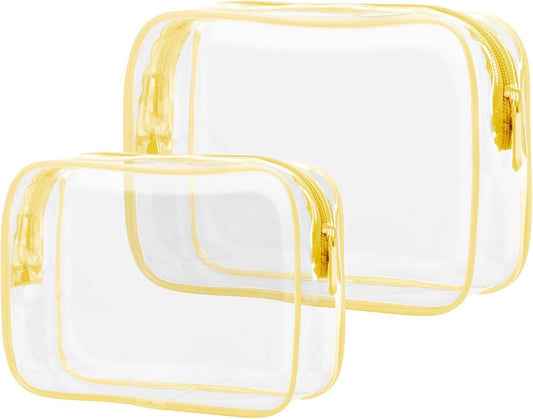 PACKISM Clear Makeup Bag - 2 Packs TSA Approved Toiletry Bag for Women Quart Size Travel Bag TSA Approved, Clear Toiletry Bags for Traveling, Yellow