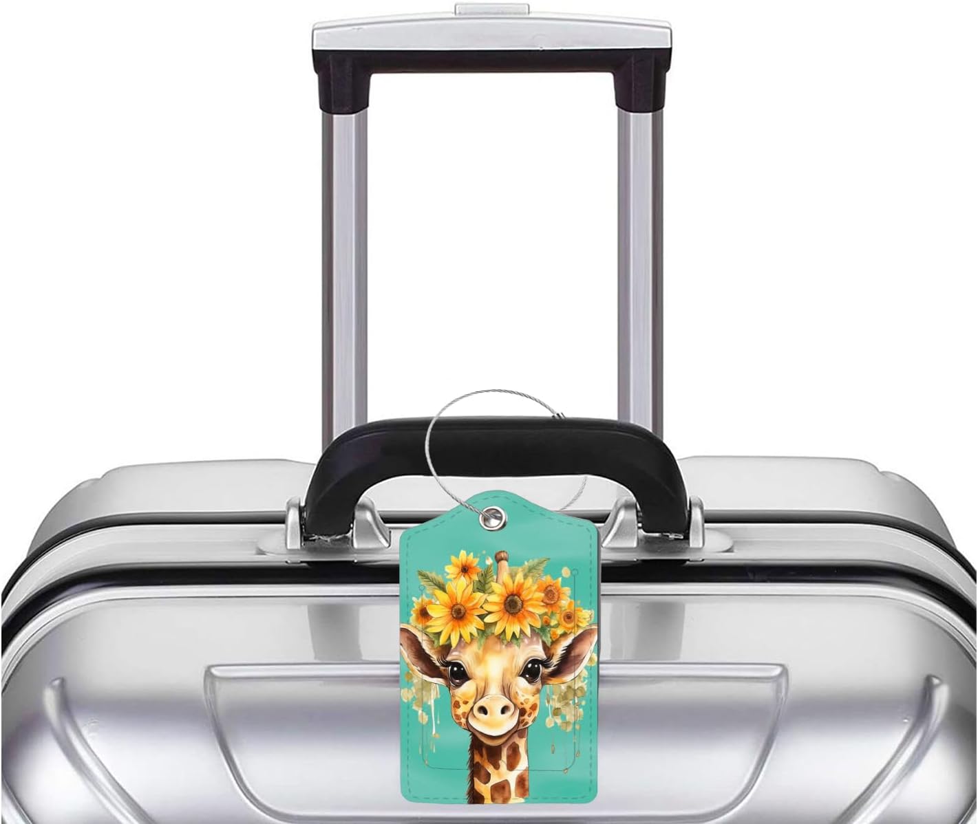 2 Pack Luggage Tag for Suitcase, Cute Unique Leather Bag Tags Identifiers Privacy Cover ID Label with Durable Steel Loop for Women Men Kids Girls Travel，GiraffeJ