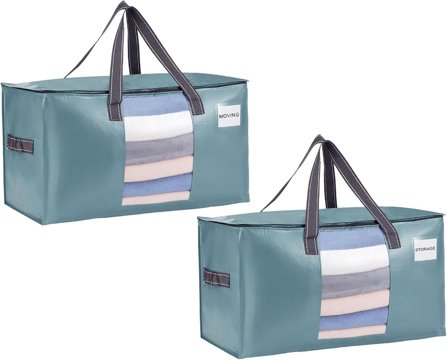 VENO 2 Pack Moving Bags, Comforter and Blanket Storage Bags for Closet, Moving Boxes, Boxes with Lids Alternative, College Dorm Packing Supplies, Foldable Heavy-Duty Tote (Shiny Light Blue, 2 Pack)