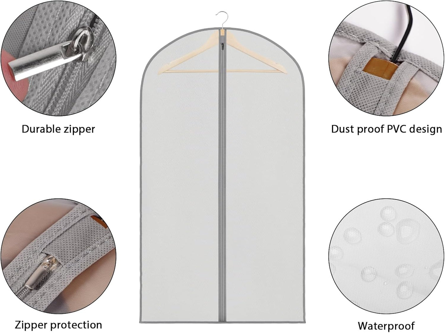 Zilink Breathable Fur Coat Suit Bags for Closet Storage 43" Jacket Cover Hanging Garment Bags for Leather Clothes, Fur Coat, Jackets,Suits, Grey, 8 Pack