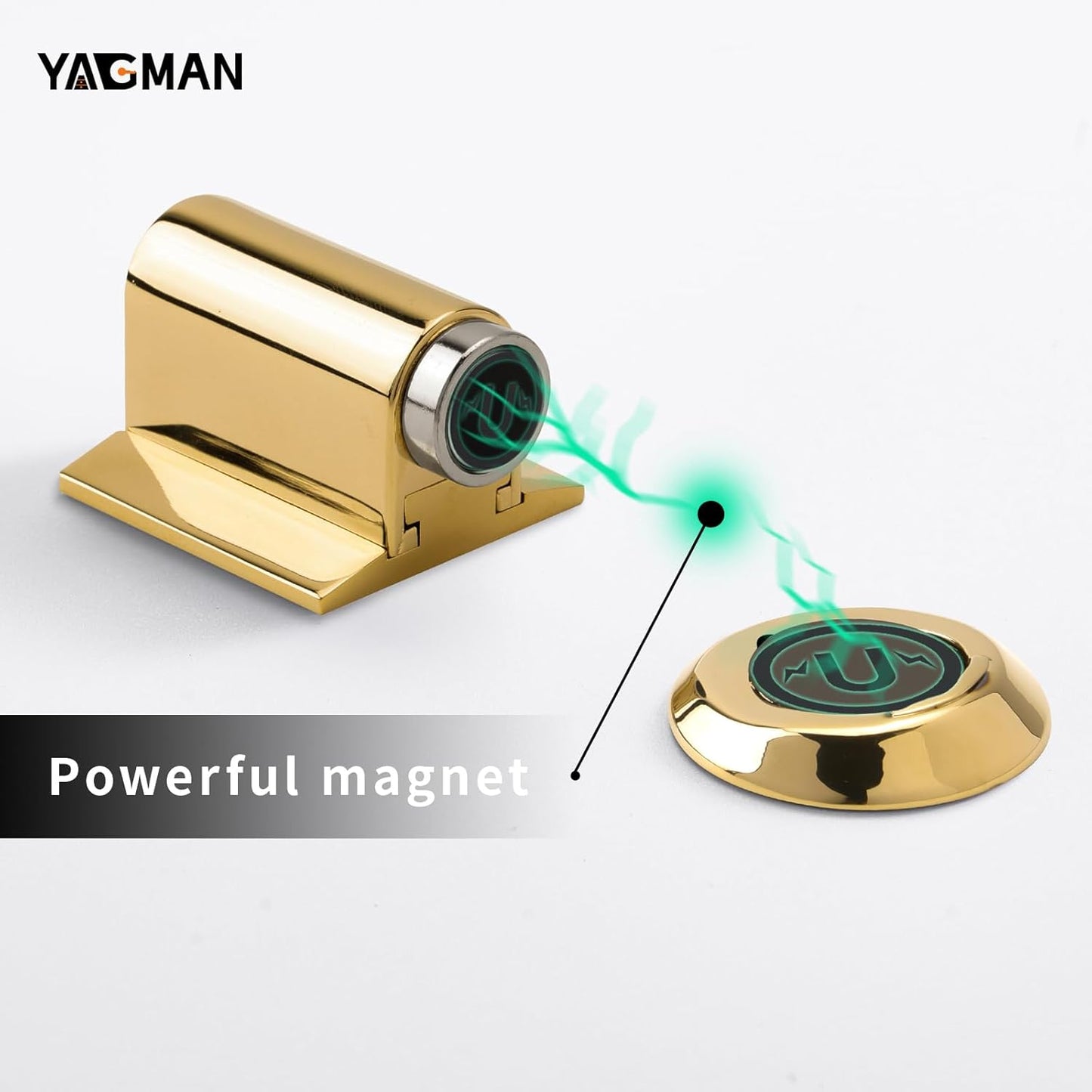 1 Pack Magnetic Door Stoppers Retractable Bottom of Door Holder No Drilling Mount Floor Door Stop with Screws and Adhesive Catch Door Keep Door Open Polished Gold PG-1