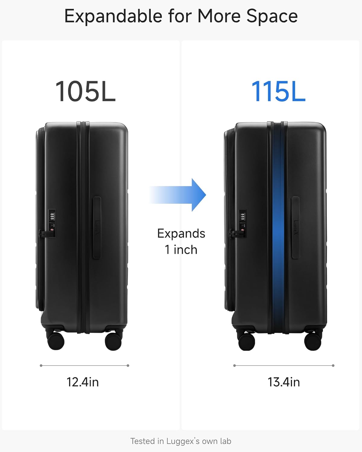 LUGGEX Checked Suitcase Top Opening, FLT Expandable Polycarbonate Hard Shell Suitcase with Wheels (FLO-Lite, Black, 28 Inch, 105L-115L)