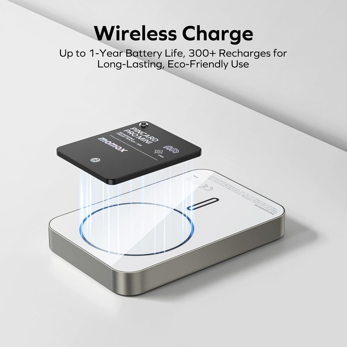 Momax Wallet Tracker Smart Finder - Rechargeable Slim Bluetooth Key Tracking Card with 1-Year Battery, Apple Find My (iOS Only), Item Locator for Luggage Tag, Suitcase, Passport, Backpacks, Mini Size