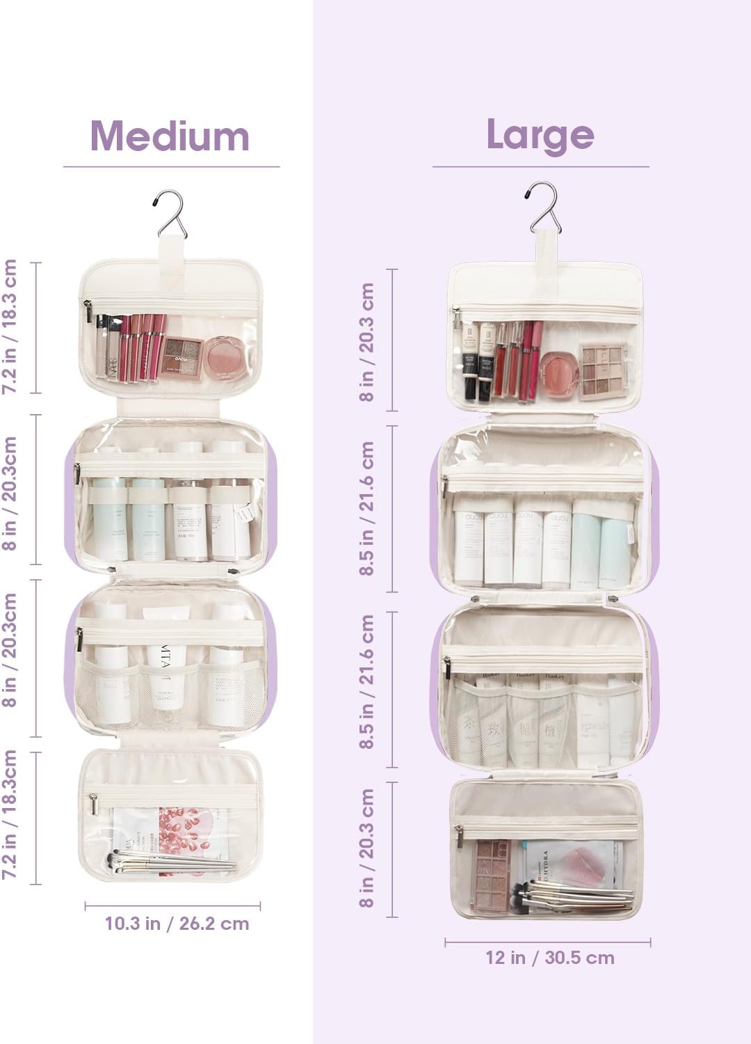 Narwey Travel Toiletry Bag for Women Large Hanging Makeup Bag Organizer Toiletries Bag for Full Size Essentials Accessories Cosmetics (Purple (Large))