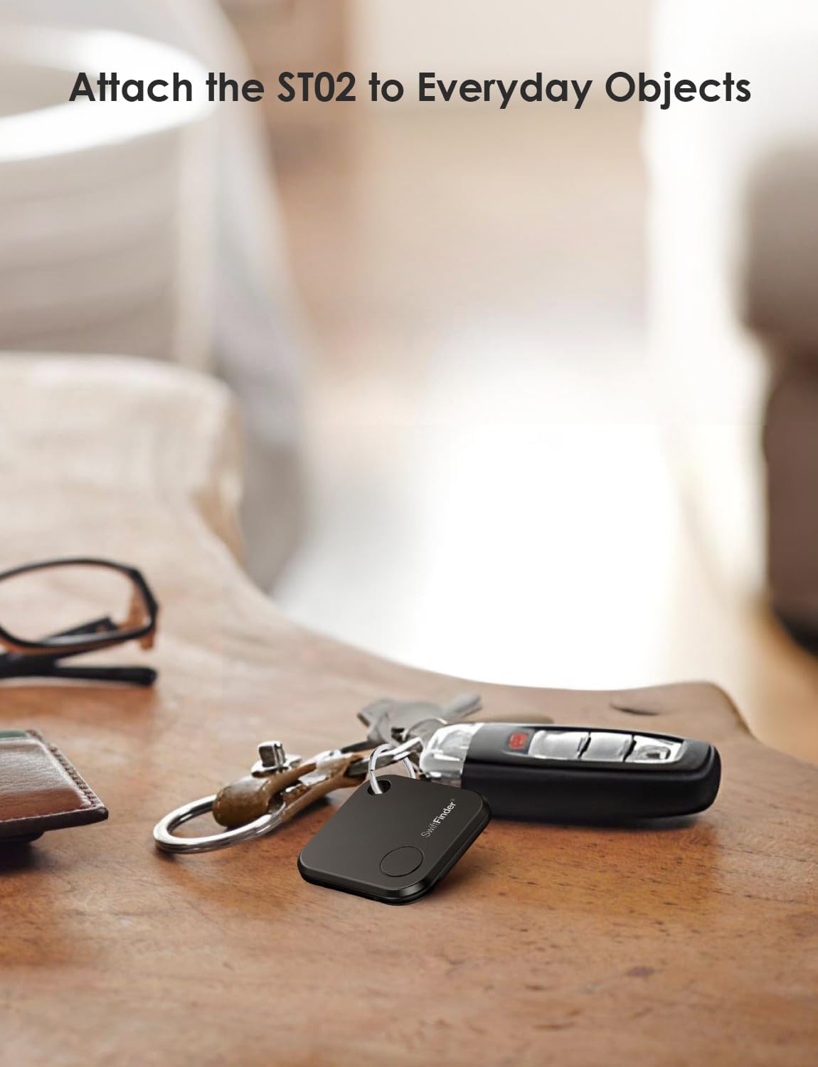 Keys and Phone Finder, Bluetooth Tracker Locator for Keys, Bags, Wallets and More, Up to 300 ft Range, Replaceable Battery, Water-Resistant, iOS and Android Compatible, 4 Pack