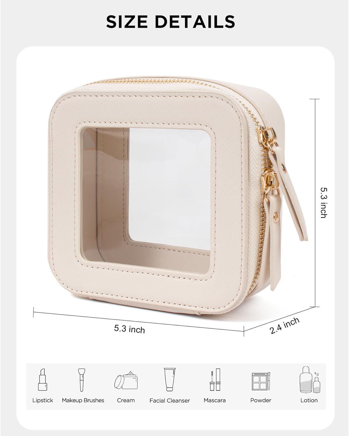 LETGO Clear Makeup Bags Small, Small Clear Makeup Bag for Purse,Mini Clear Makeup Pouch Purse Organizer Fit Carry-on Travel Essentials,Clear Cosmetic Bags for Car Accessories for Women (Mini-Beige)
