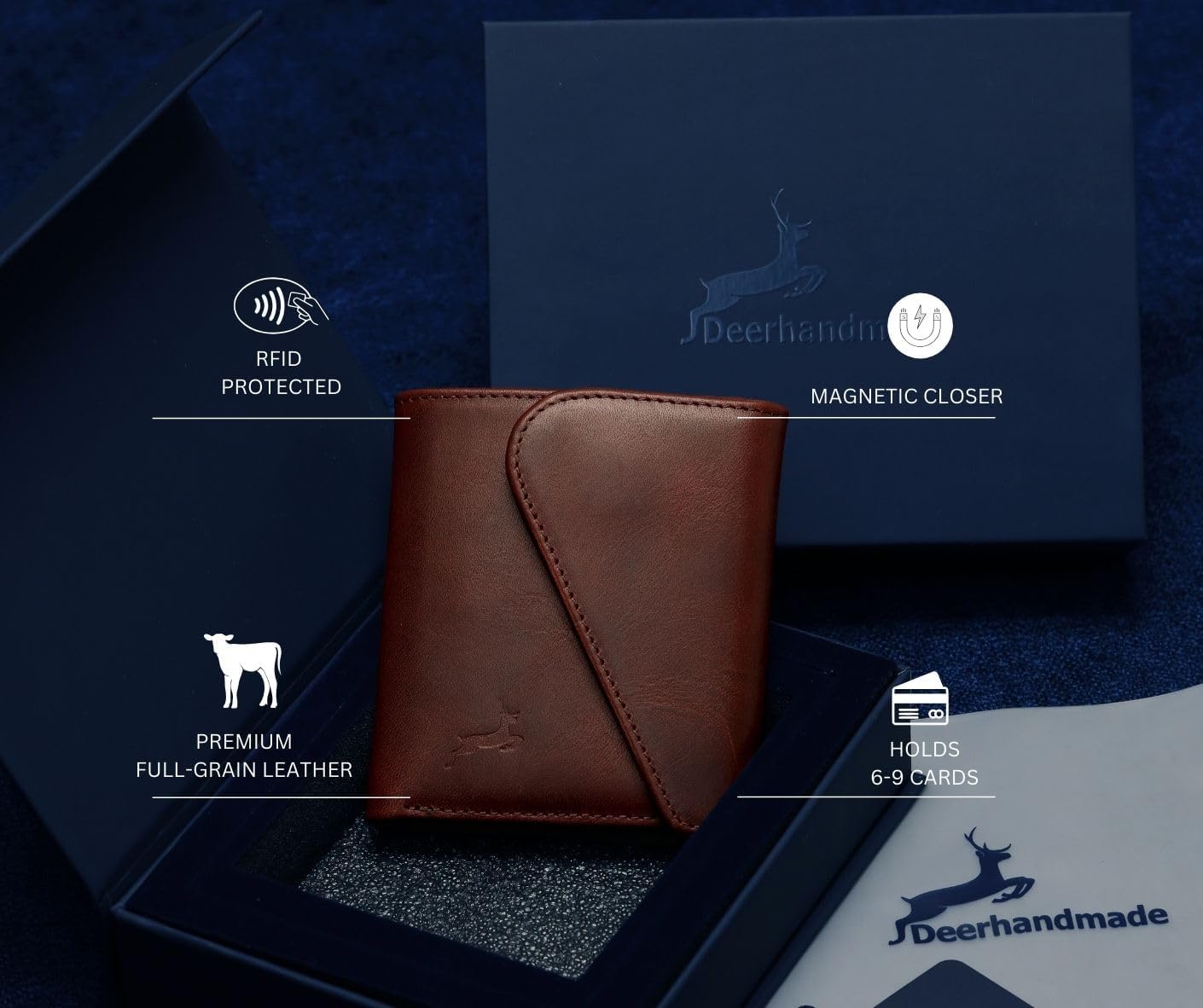 Leather RFID Wallet for Men, Slim Leather Mens Wallet, Handcraft Men's Wallets, Card Cases & Money Organizers, Magnetic Closure Sleek RFID Blocking Thin Mens Wallets with 9-12 Card Slots & Gift Box