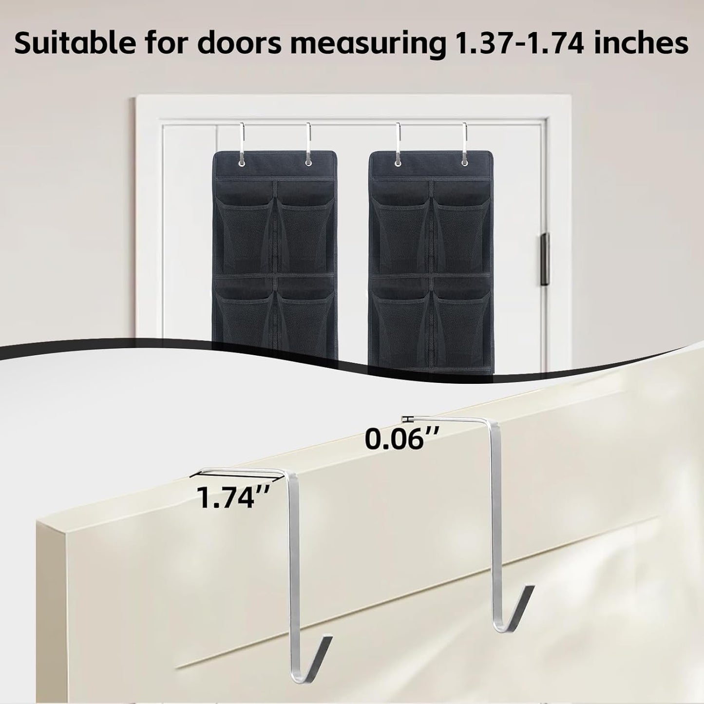 Over The Door Shoe Organizer, 14 Large Mesh Pockets Hanging Shoe Rack for Closet Organizers and Storage, 2-pack (black)