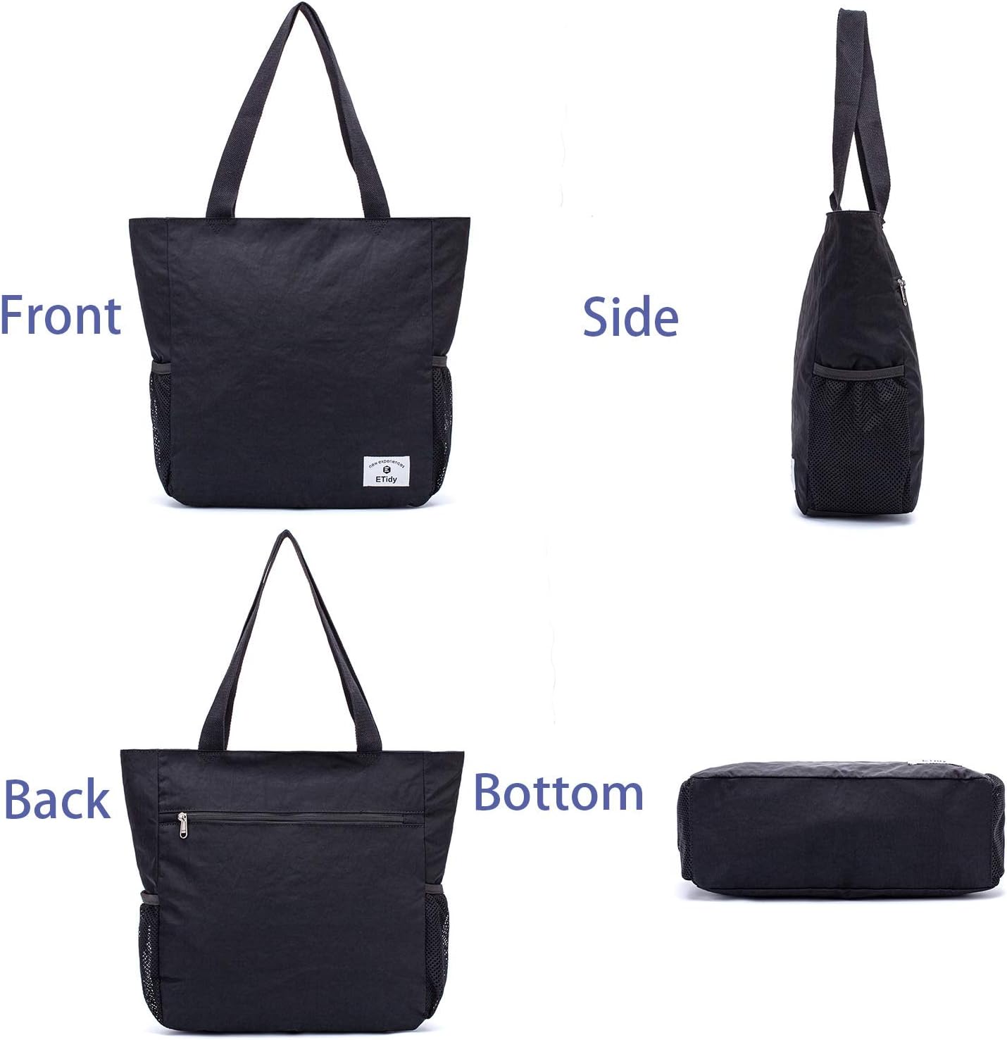 ETidy Large Capacity Foldable Tote Bag With Zipper Water-resistant SandproofWomen Beach Bag Handbag GymBag Travel ShoppingBag