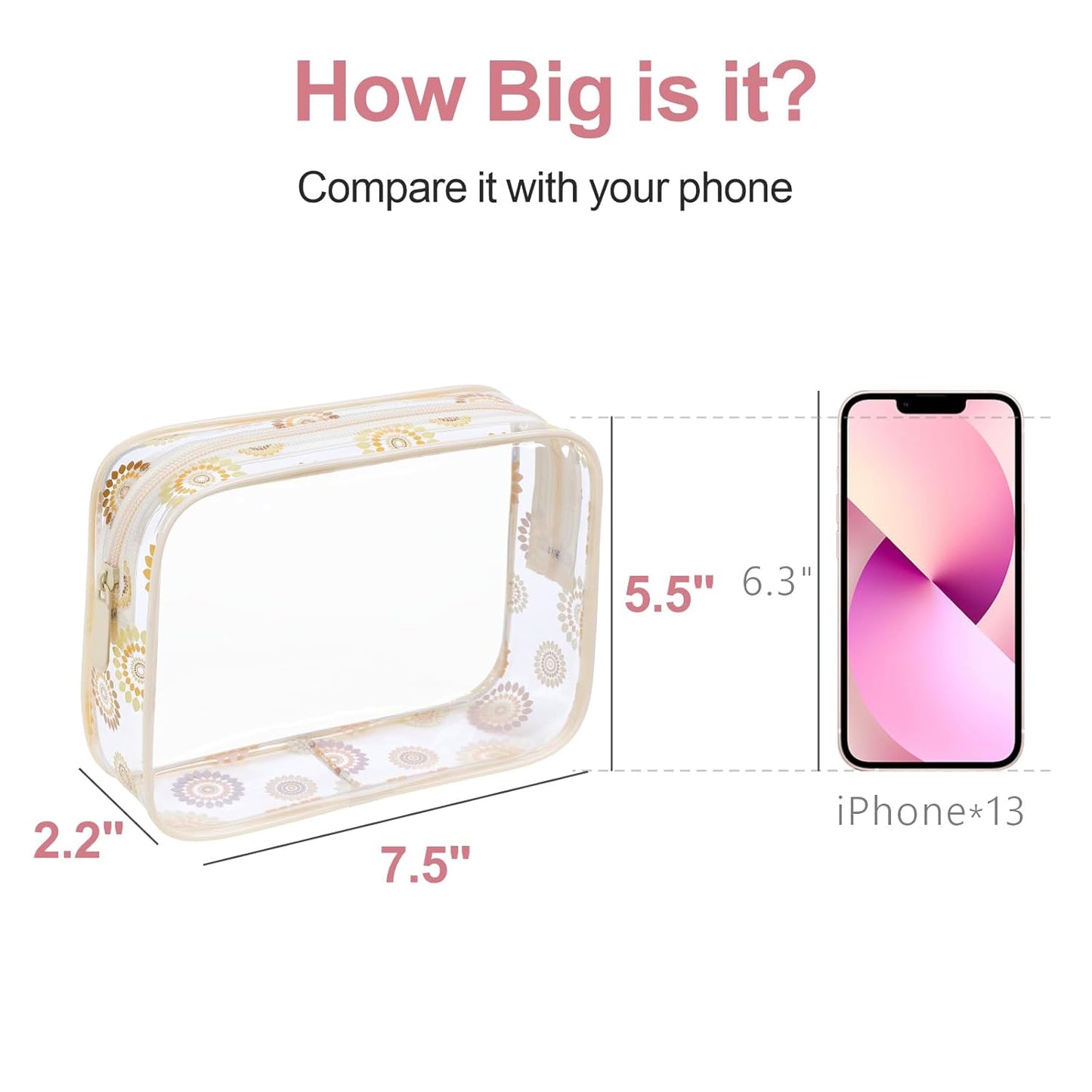 PACKISM TSA Approved Toiletry Bag - Beige Bohemian Print Clear Cosmetic Bag, Suitable for Gifts, with Supporting Frame, Perfect for Travel Essentials, Thick No Smell