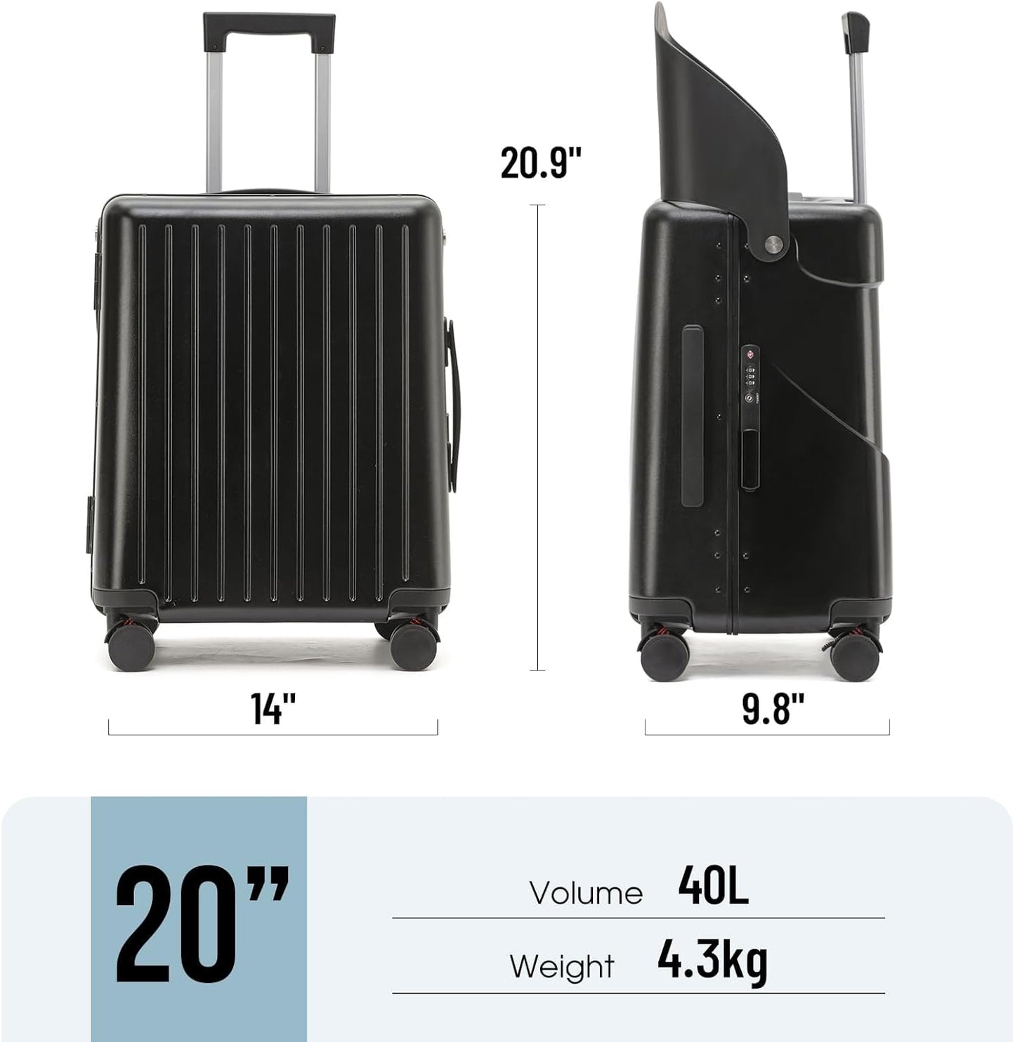 20-Inch Ride-On Suitcase for Kids & Adults – TSA-Approved Underseat Carry-On Luggage with 360° Wheels, Built-In Seat & Safety Belt – Lightweight Durable Spinner Suitcase for Airplane Travel Fits Ages