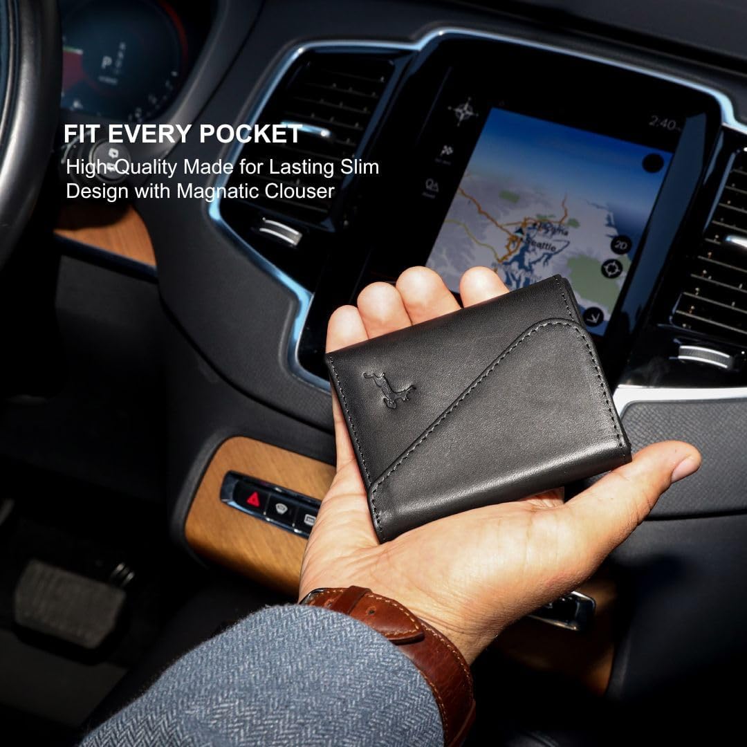 Leather RFID Wallet for Men, Slim Leather Mens Wallet, Handcraft Men's Wallets, Card Cases & Money Organizers, Magnetic Closure Sleek RFID Blocking Thin Mens Wallets with 9-12 Card Slots & Gift Box
