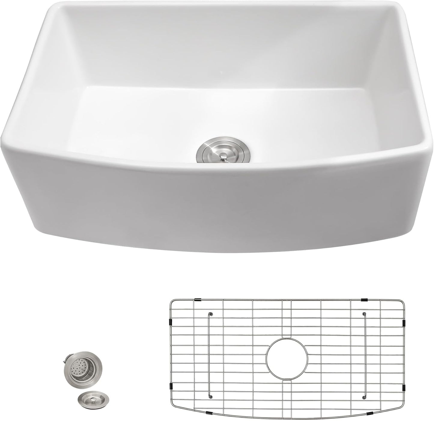 30 White Farm Sink - Fulorni 30"x19" Farmhouse Kitchen Sink Curved Apron Front Ceramic Porcelain Fireclay Single Bowl Farmer Style Basin