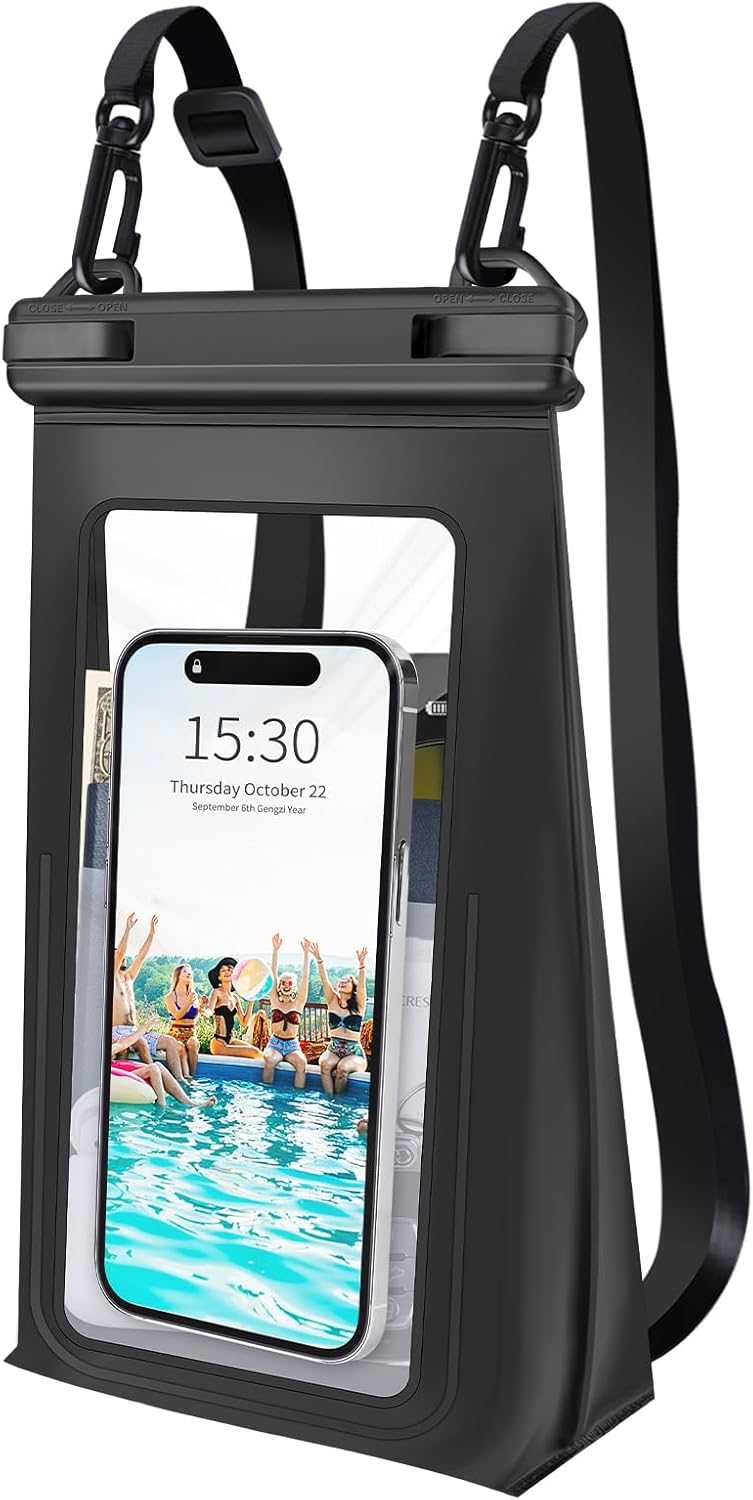 Large Waterproof Phone Pouch Floating, Universal Waterproof Phone Case for iPhone 15 Pro Max 14 Plus 13 12 11 Samsung up to 7.2'', IPX8 Water Proof Cellphone Dry Bag for Beach Pool Swimming Black