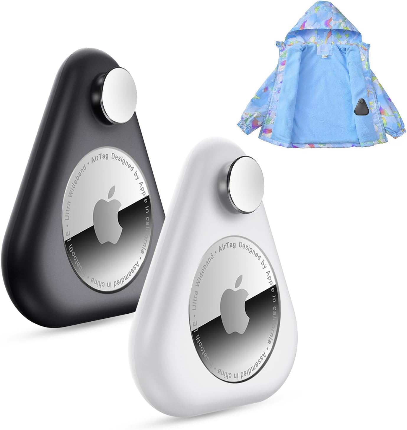 Airtag Holder for Kids Hidden 2 Pack Upgraded GPS Tracker Case, Anti-Removal Airtag Hard Case with Safety Pins, Avoid Airtag Loss, Suitable for Children, Elderly, Pets, Backpack, Luggage(White Black)