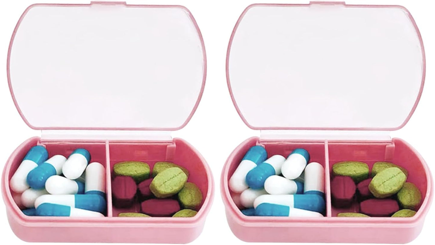 2PCS Small Pill Case Travel Pill Box Cute Pill Organizer for Purse Portable Daily Medicine Organizer 2 Compartment Pill Holder for Vitamins, Fish Oil, Supplements