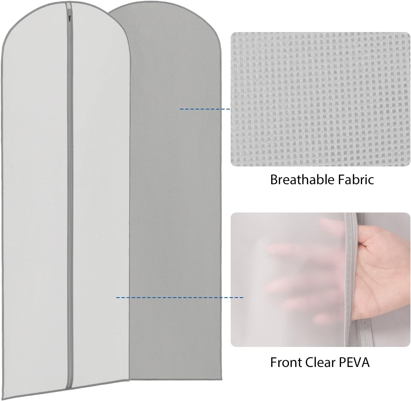 Zilink 3 Pack 65" Long Clear Dress Bags for Gowns, Coats, Jackets - Gray, Breathable, Zipper Closure