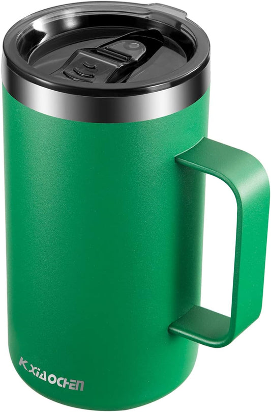 KXIAOCHEN 20oz Insulated Coffee Mug with Lid, Stainless Steel Coffee Cup, Double Wall Vacuum Coffee Tumbler with Handle, Premium Thermal Travel Coffee Mug (Emerald)