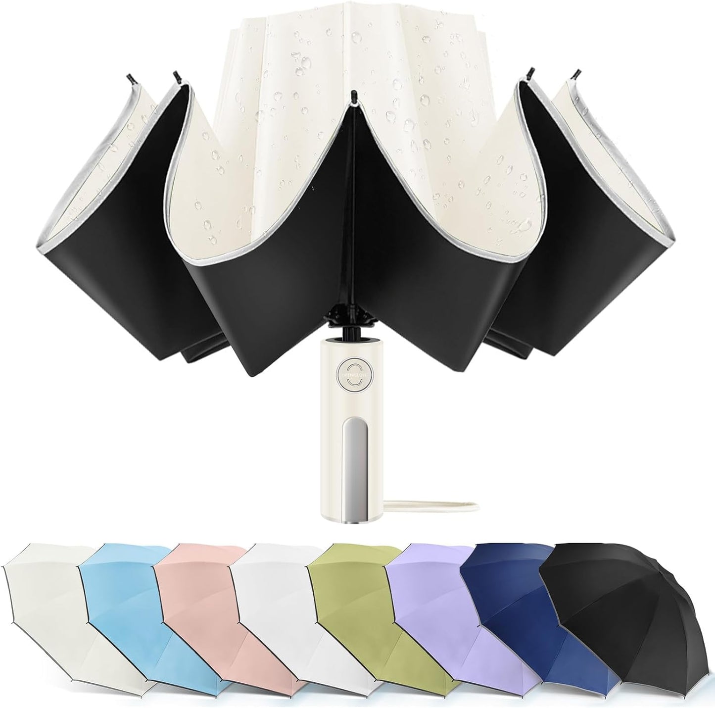 Bodyguard Inverted Umbrella - Large Windproof for Rain & Sun, Compact Reverse With Reflective Stripe, Teflon-Coated for Women Men, Travel Folding With Cover Bag