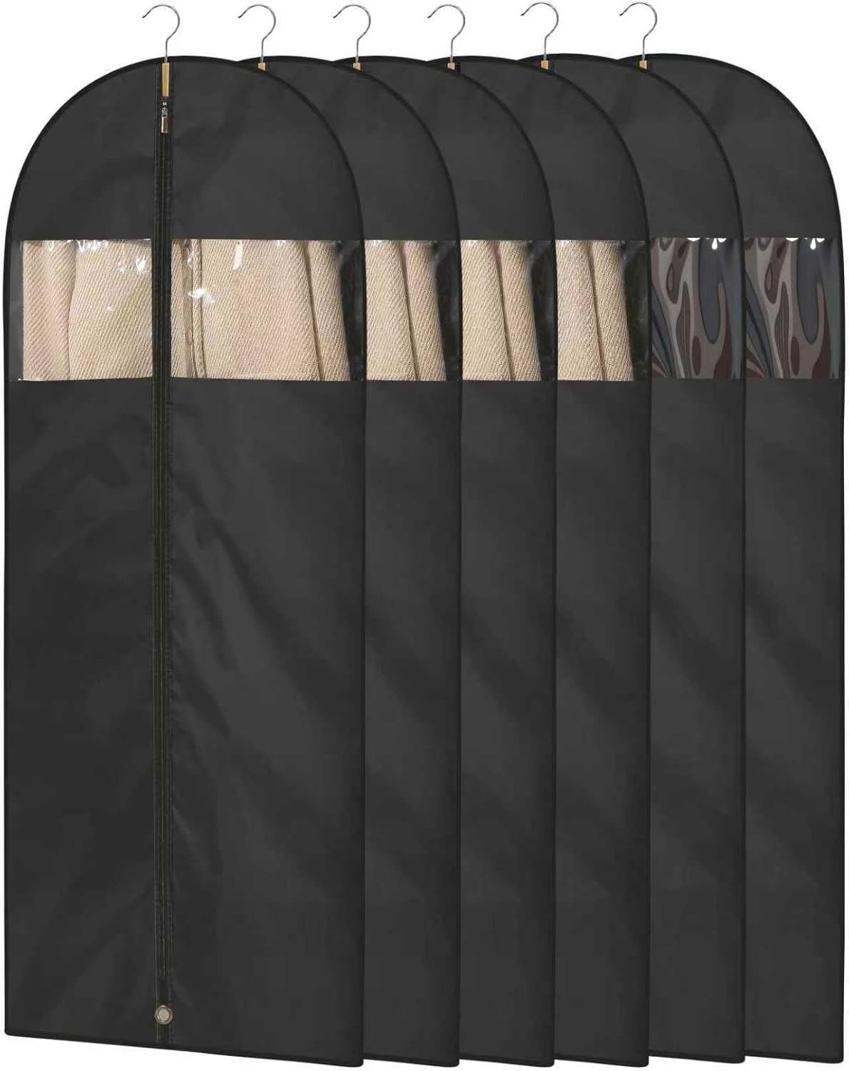 Dress Bags for Gowns, 65" Long Garment Bags for Hanging Clothes, 6-Pack Foldable Dress Cover with Clear Window for Women's Coats, Formal Gowns, and Evening Dresses