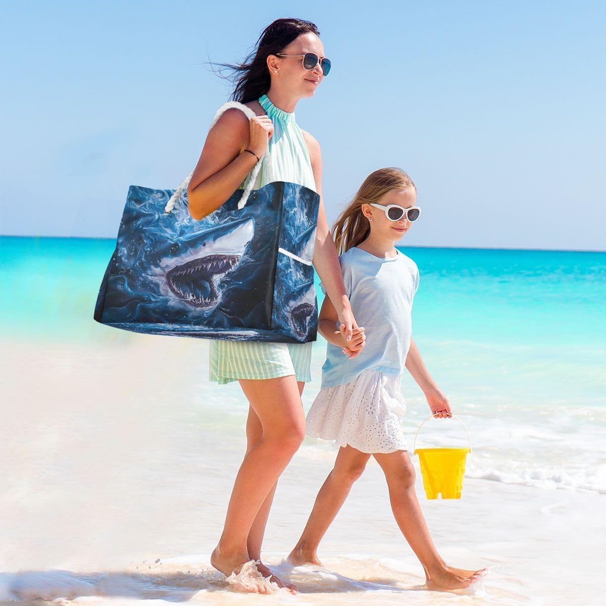 senya Large Beach Bags Totes Canvas Tote Shoulder Bag Soft Wave Water Resistant Bags for Gym Travel Daily Ocean