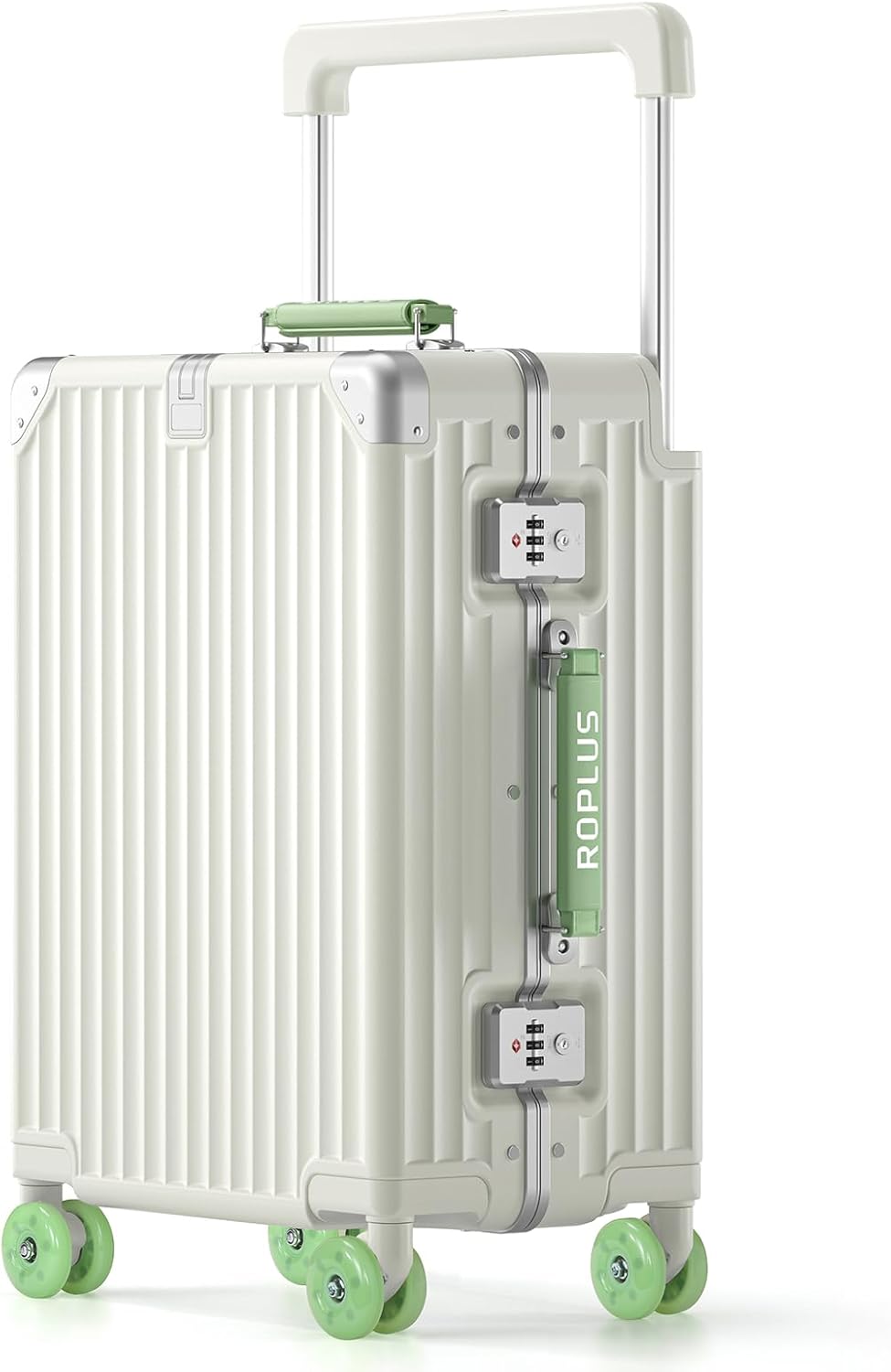 Aluminium Frame Carry on Luggage with Smooth Jelly Wheels, Hardside Zipperless Rolling Suitcase with TSA Lock (WhiteGreen, 21-Inch)