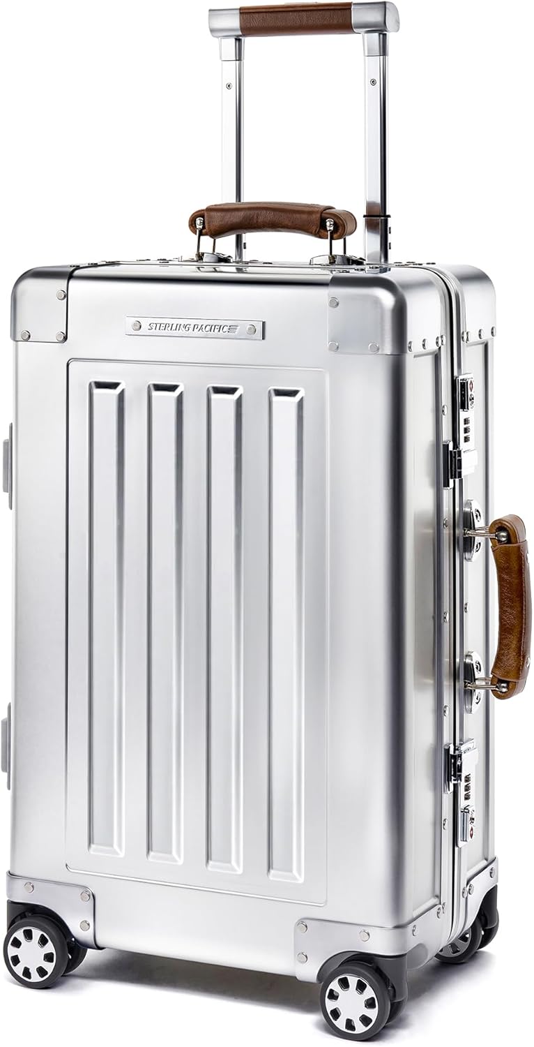 40L Cabin Travel Case – Full Aluminum Four Wheel Carry On Luggage, Italian Leather Handles