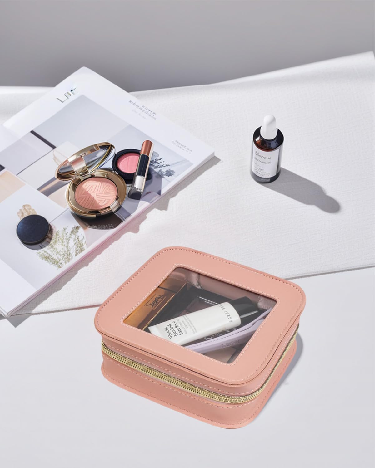 Small Clear Makup Bag, Clear Cosmetic Bags with Zipper Waterproof Small Travel Cosmetic Case Cute Make Up Pouch Mini Car Essentials for Women Travel Car Organizer (Mini Pink)