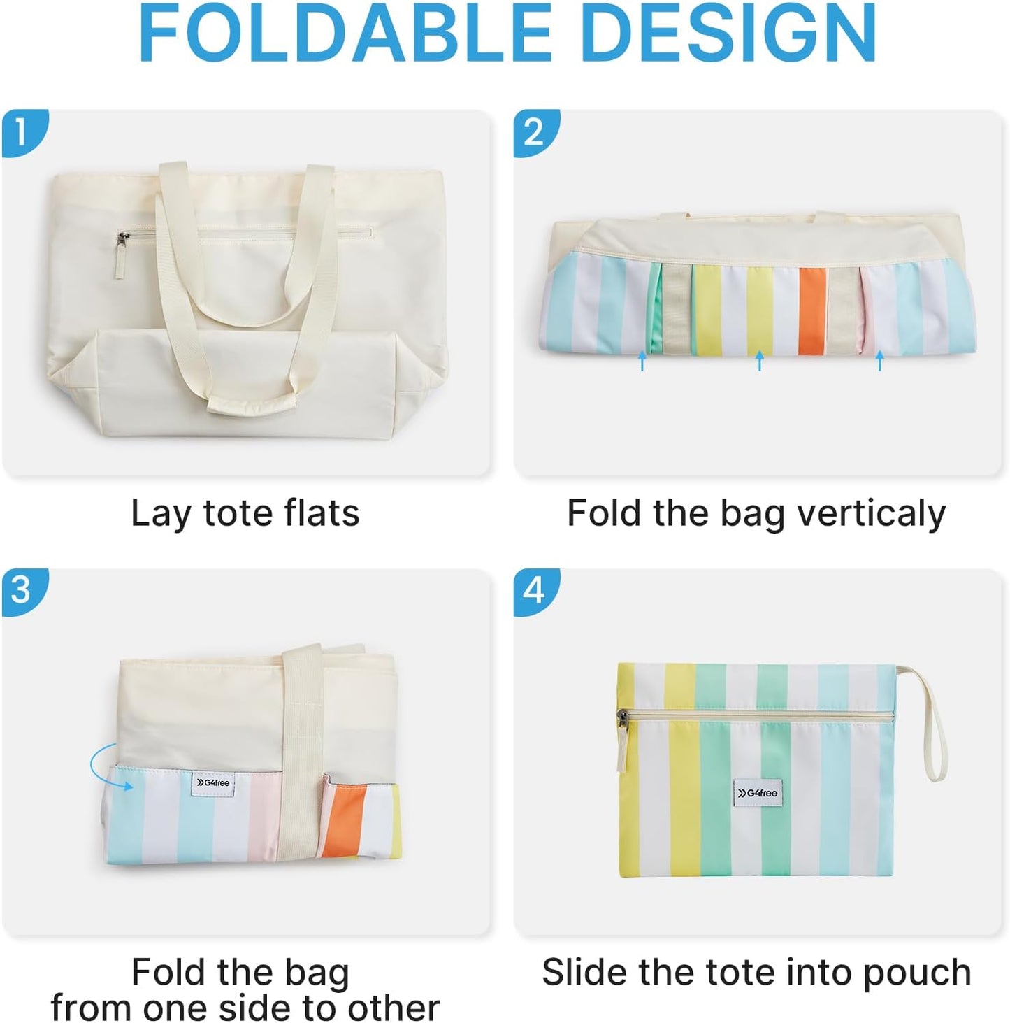 G4Free Beach Bag,Waterproof Beach Tote Pool Bags for Women,Compatible with Stanley Cup,Foldablefor Weekender Travel