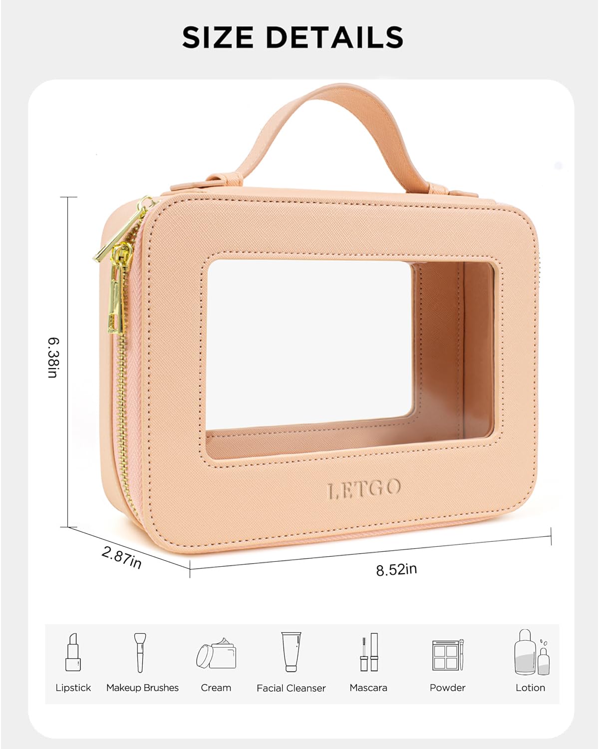 LETGO Clear Makeup Bag Travel Cosmetic Case Transparent Toiletry Bag with Zipper, Portable Make Up Organizer Traveling Compact Car Bag for Essentials (A-Nude)