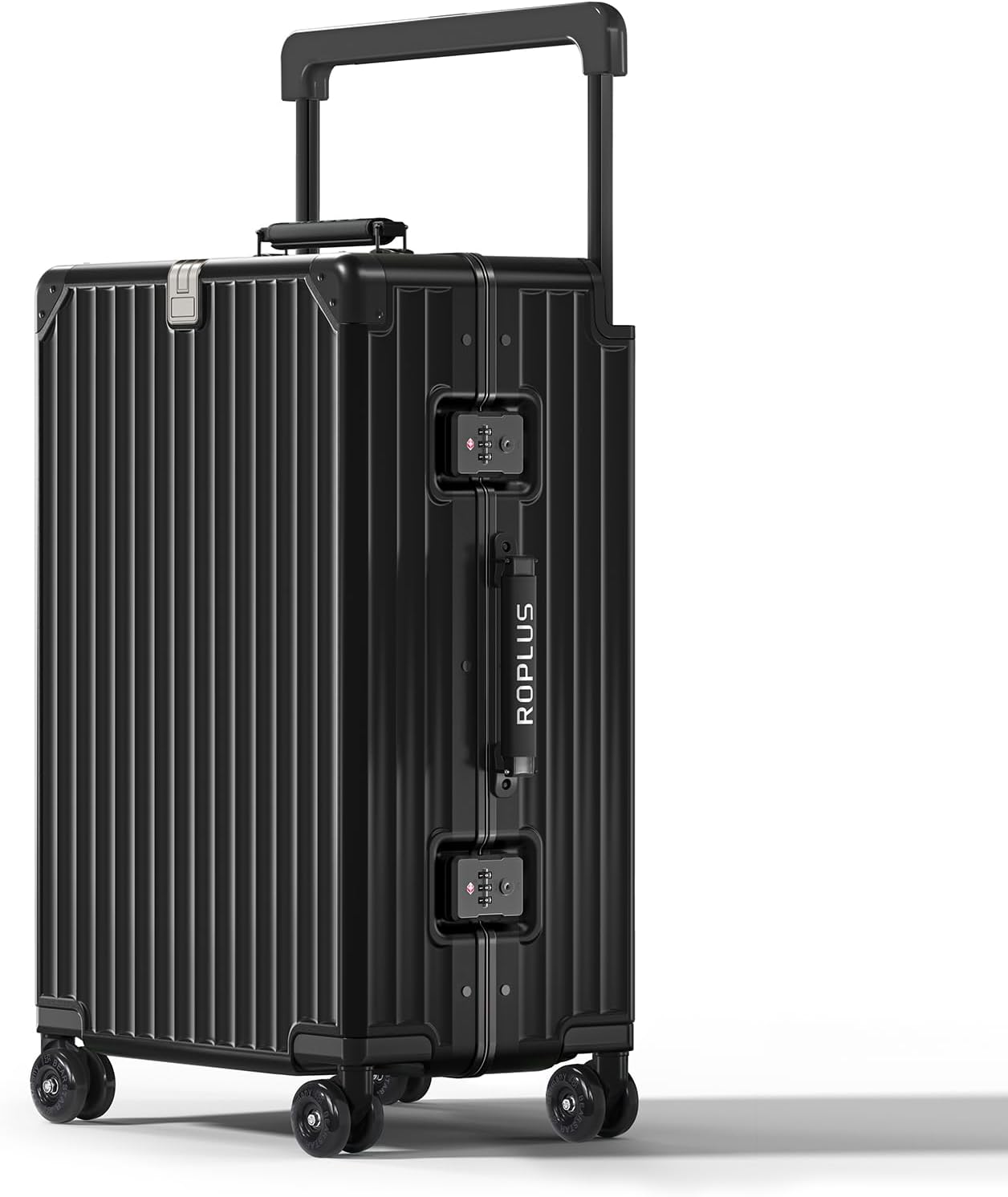 Aluminium Frame Checked-Luggage with Smooth Jelly Wheels, Hardside Zipperless Rolling Suitcase with TSA Lock (Pure Black, 24-Inch)