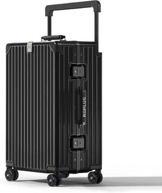 Aluminium Frame Checked-Luggage with Smooth Jelly Wheels, Hardside Zipperless Rolling Suitcase with TSA Lock (Pure Black, 24-Inch)