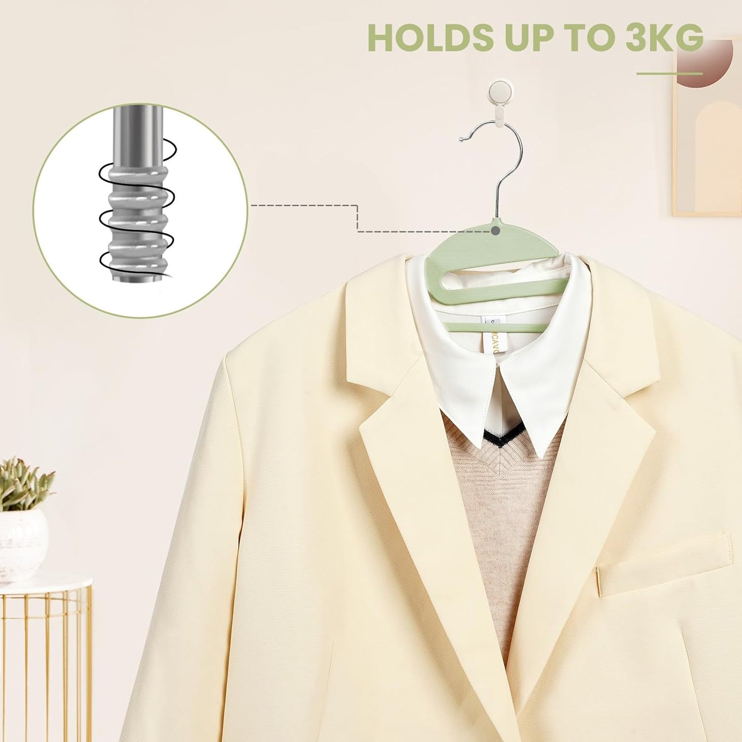 BAGAIL Plastic Hangers 50 Pack with Non-Slip Design,0.2 Inches Thick, 360°Swivel Hook Space Saving Organizer for Bedroom Closet,Shirts,Pants(Matcha Green- S Shaped)