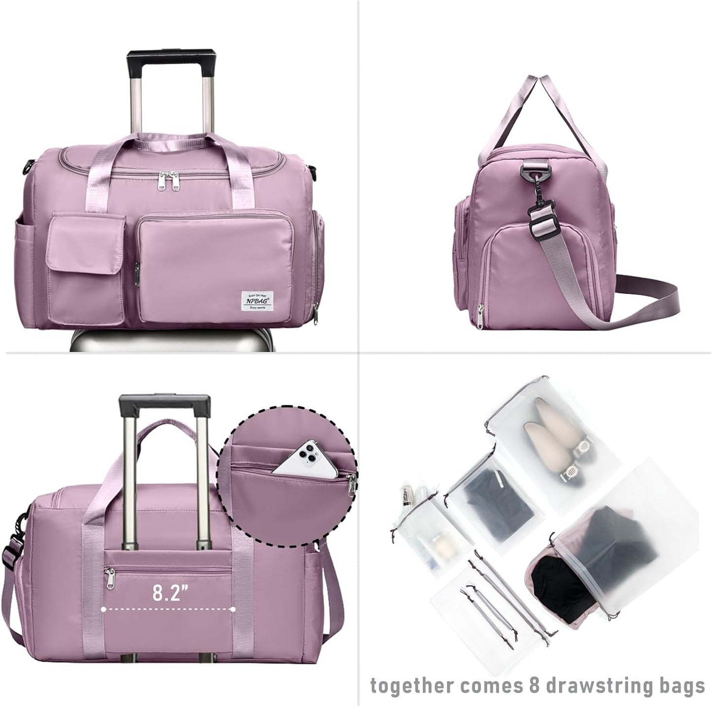 NPBAG Women Travel Duffel, Multi Functional Large Expandable Weekender Carry-on Tote, Gym Workout Overnight Bag, Mommy Hospital Bag for Labor and Delivery