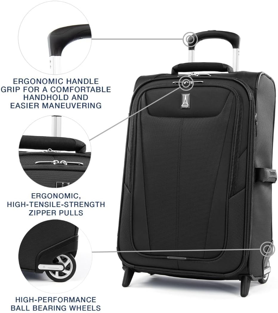 Travelpro Maxlite 5 Softside Expandable Upright 2 Wheel Carry-on Luggage, Lightweight, 22-Inch — Black