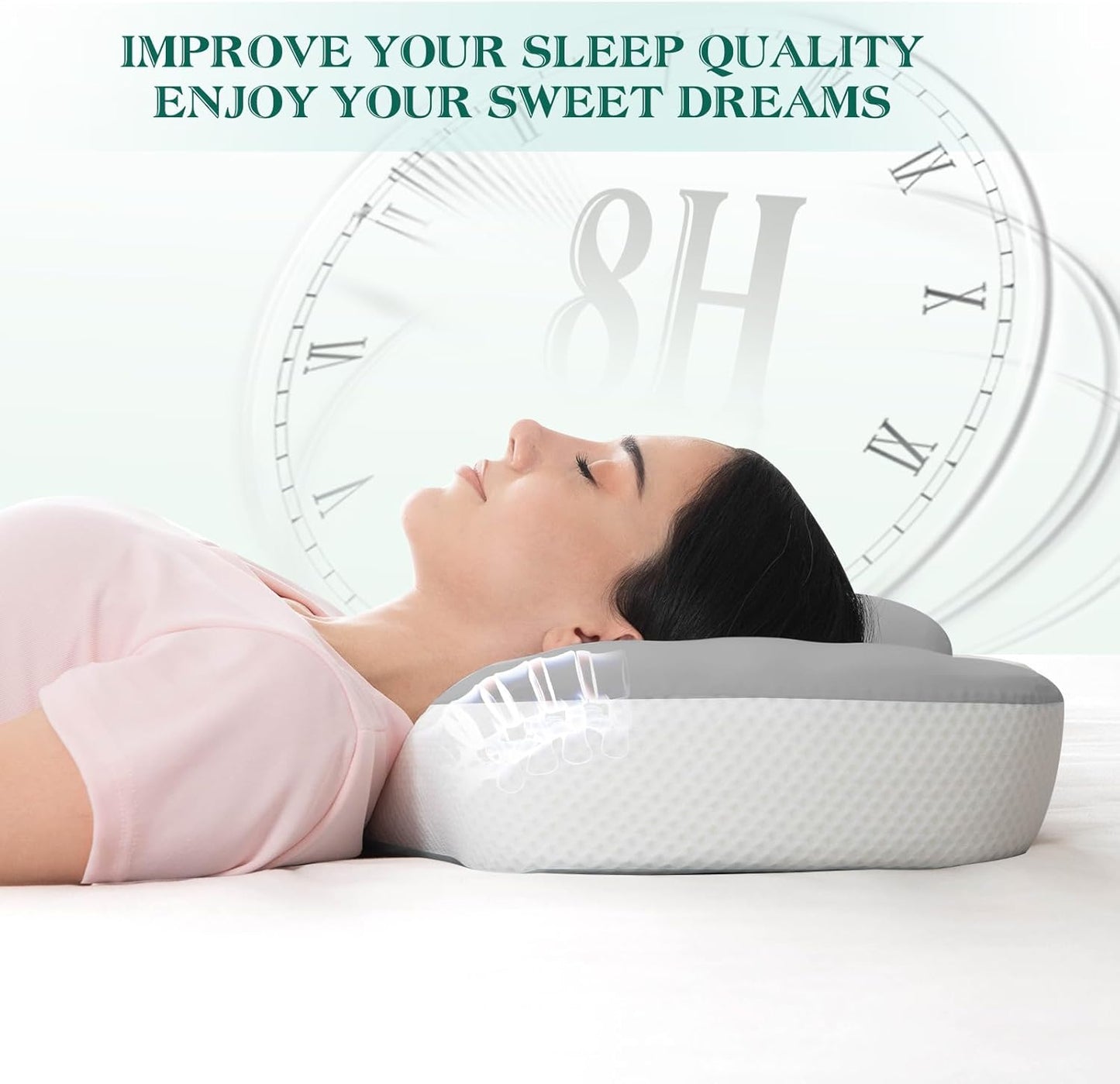 Cervical Pillow for Neck and Shoulder Support, Ergonomic Memory Foam Contour Pillows with Adjustable Dual Heights & Breathable Cover for Side Back Stomach Sleepers(Grey)