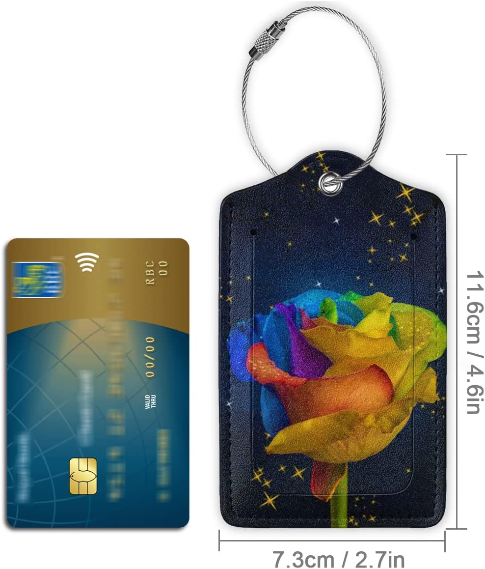 2 Pack Luggage Tag for Suitcase, Cute Unique Leather Suitcase Tags Identifiers with Privacy Name Address Labels & Durable Steel Loop for Women Men Travel