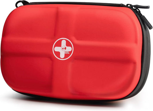 RHINO RESCUE EVA First Aid Kit, Small Waterproof Portable Emergency Hiking First Aid Kit for Backpacking, Medical Kit for Travel, Home, Car, College Dorm, Camping, Boat, Back to School (Red)