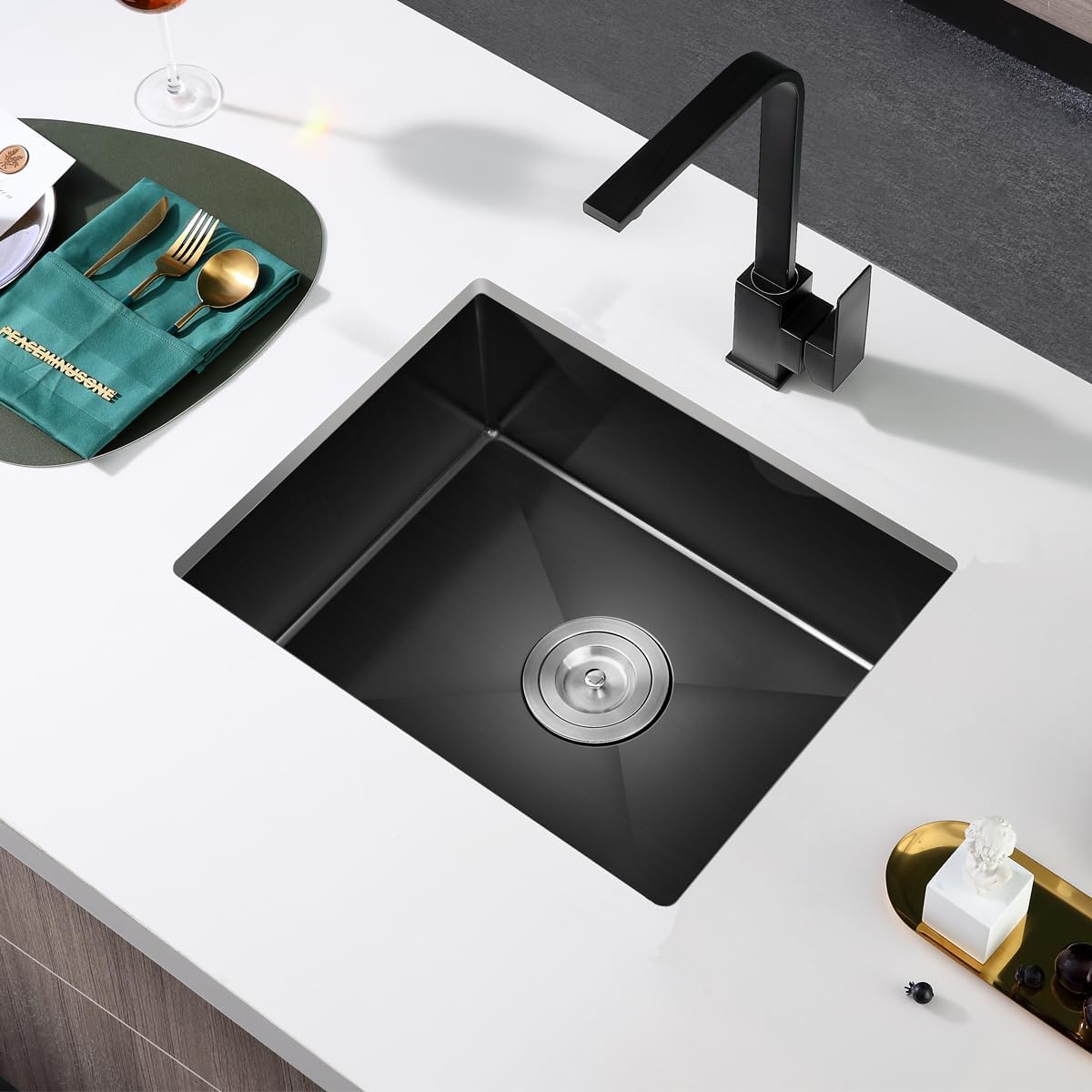 24x18 Inch Undermount Kitchen Sink Nano Black,18 Gauge Stainless Steel Single Bowl Kitchen Sink 9 Inch Deep Bowl Sink Undermount, 24"x18"x9"