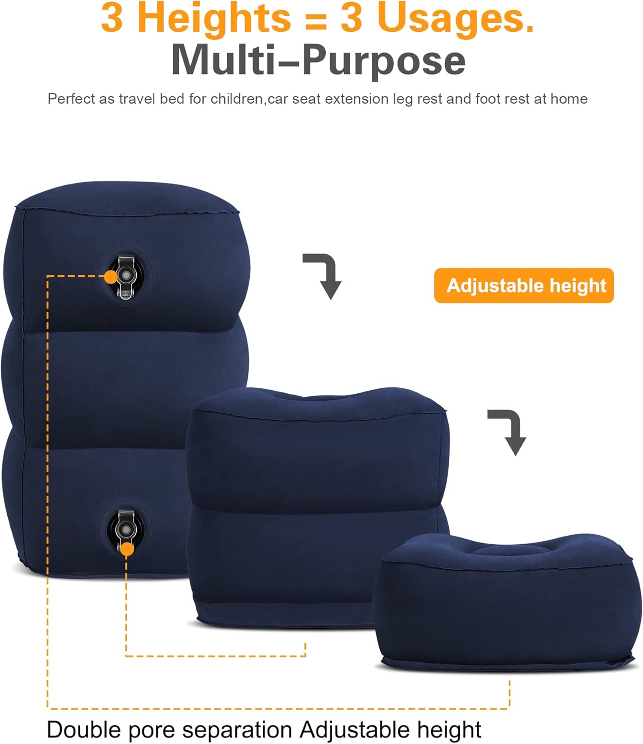 Sunany Inflatable Foot Rest Pillow for Travel, Kids/Adults Airplane Travel Pillow-Adjustable Height Cushions,for Kids to Sleep While Traveling,Suitable for Office, Home and Any Travel（Blue）