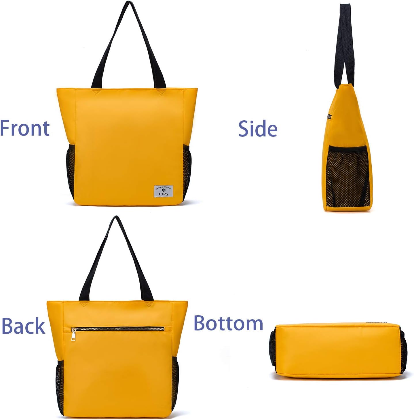 ETidy Large Capacity Foldable Tote Bag With Zipper Water-resistant SandproofWomen Beach Bag Handbag GymBag Travel ShoppingBag