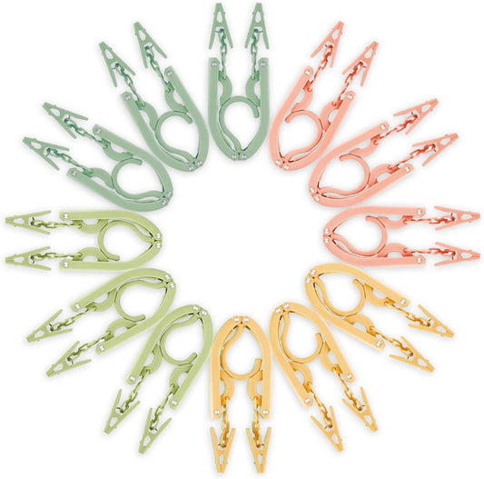 12-Piece Foldable Travel Hangers with Clips - Collapsible Coat Hanger for Pants, Socks, Underwear & Drying Rack