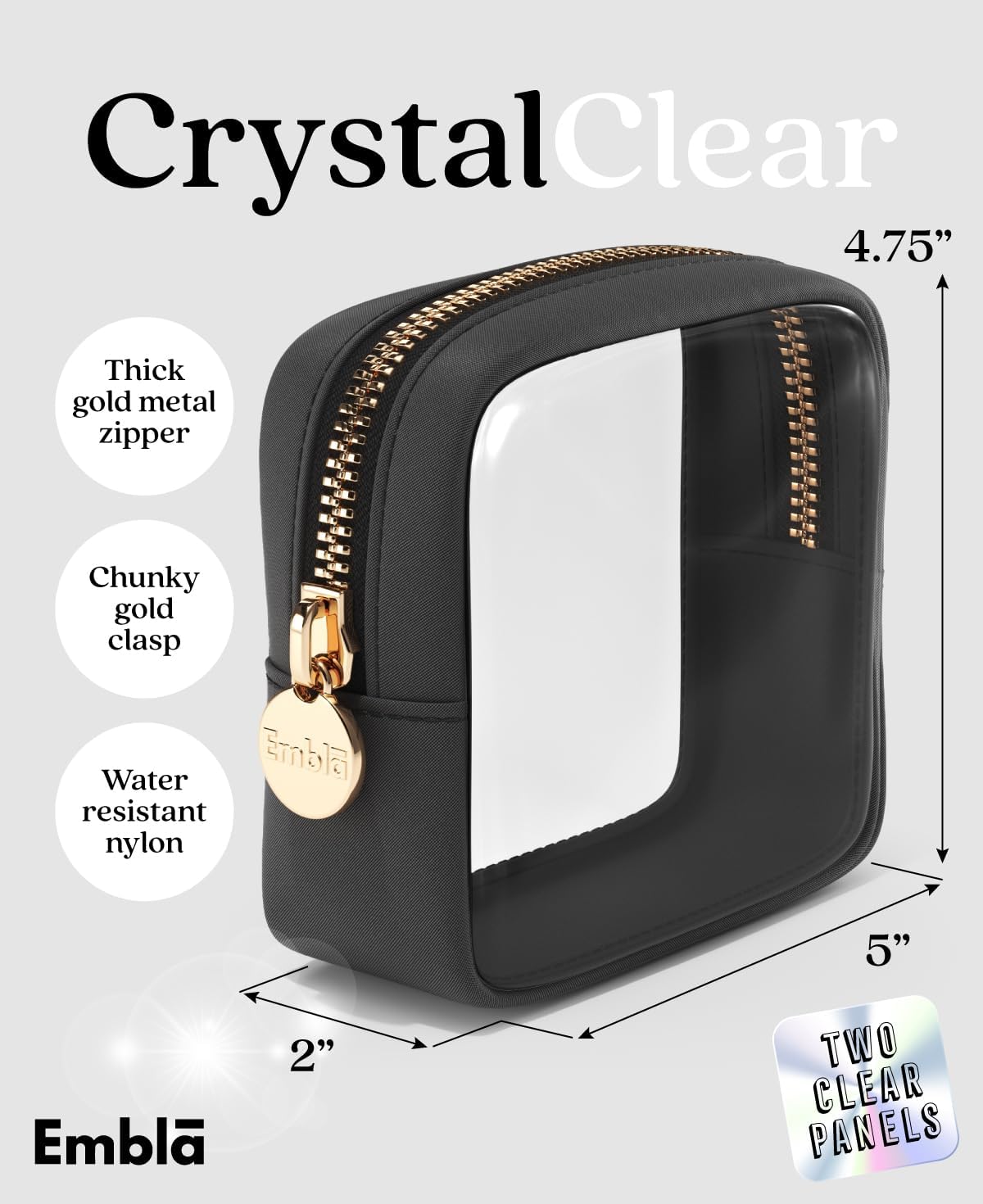 Clear Makeup Bag Zipper Pouch, Transparent Cosmetic Case Organizer, TSA Approved Travel Toiletry Case, Travel Accessories Essentials Makeup Tote for Women, Mini Cute Make up Bag for Purse - Black